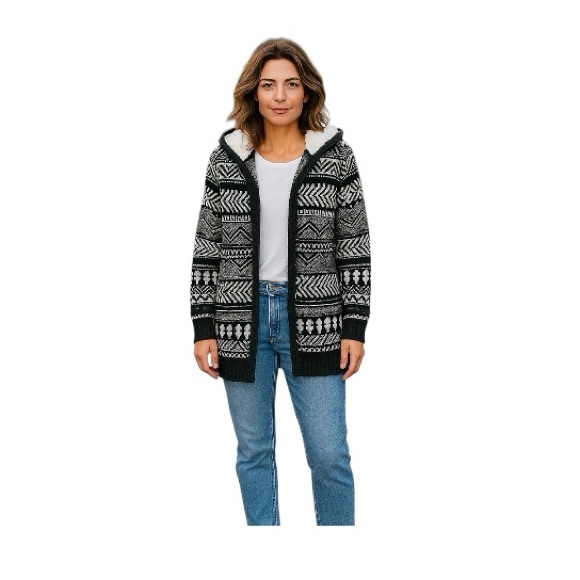 Cardigan Sweater With Faux Sherpa Hood - Picture 3 of 10